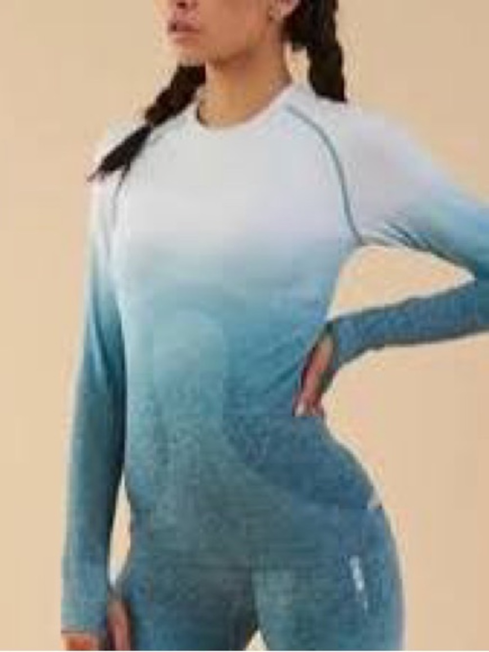Gymshark Ombre Long-Sleeve Seamless Top - Light to Teal Blue